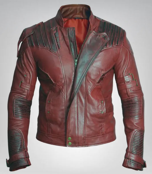 Men’s red sheepskin leather moto biker jacket – Guardians inspired cosplay costume