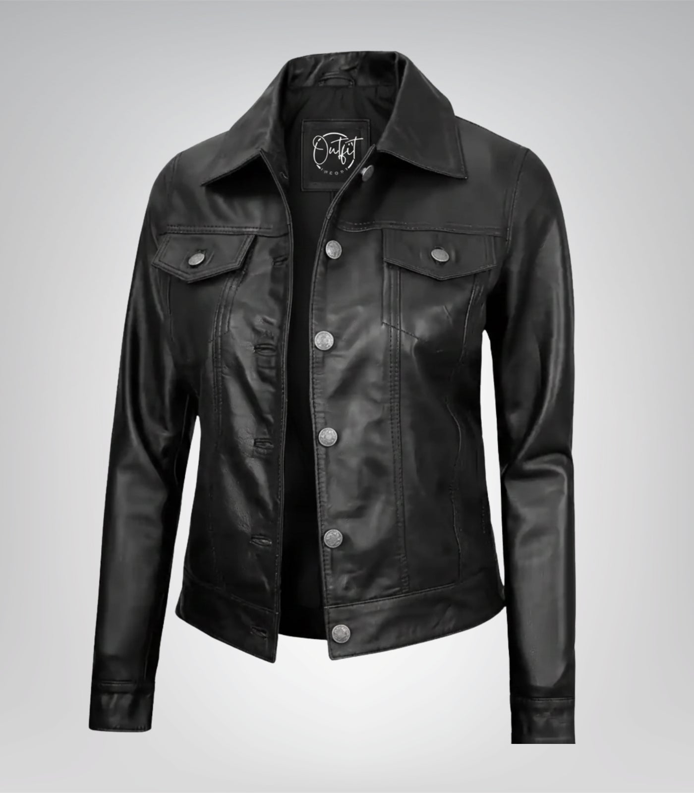 Women’s black lambskin moto trucker jacket with four pockets