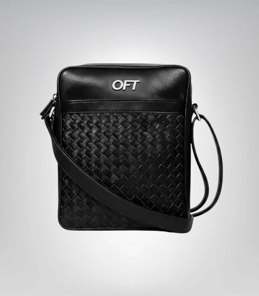 Royal black messenger bag for men – classic leather office style