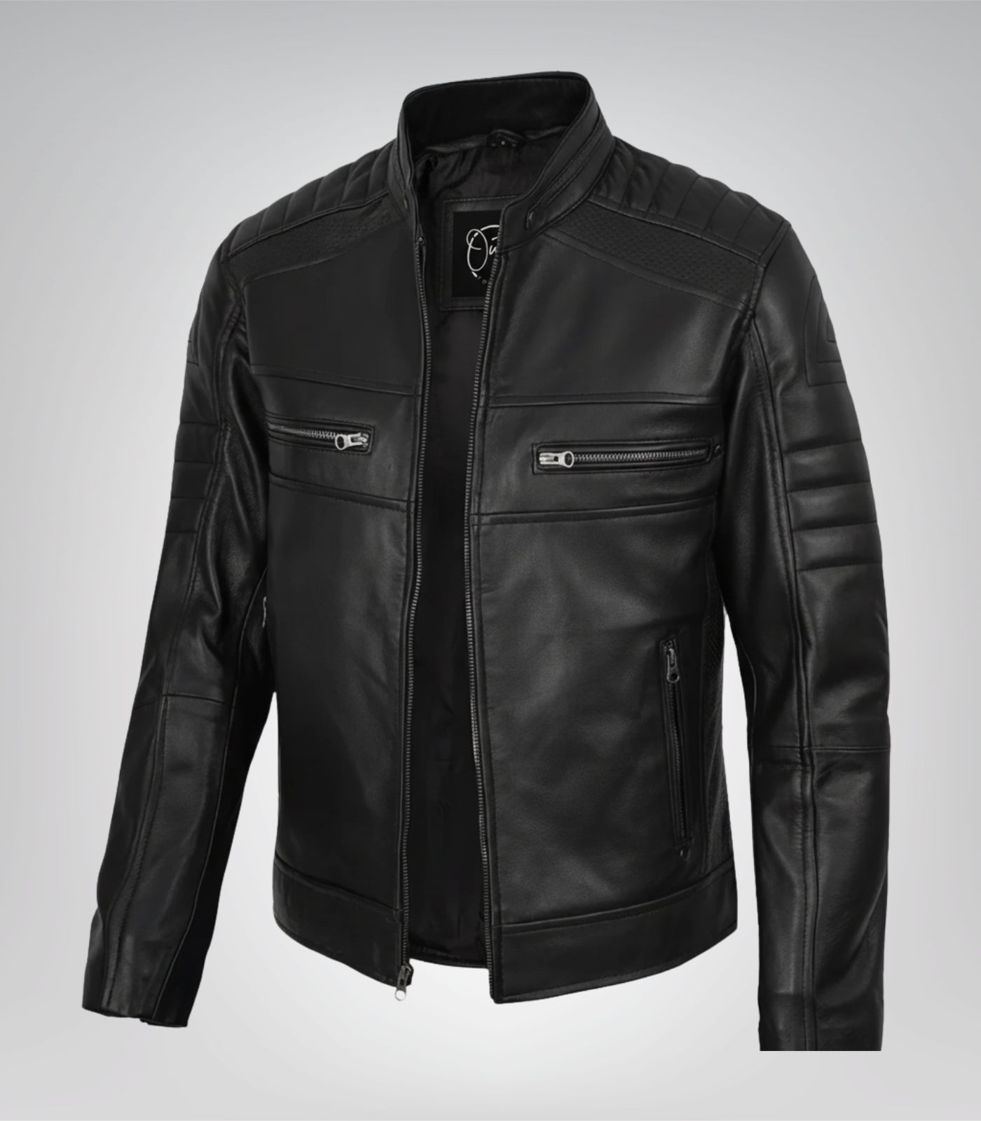 Men’s real lambskin leather motorcycle jacket in black biker style