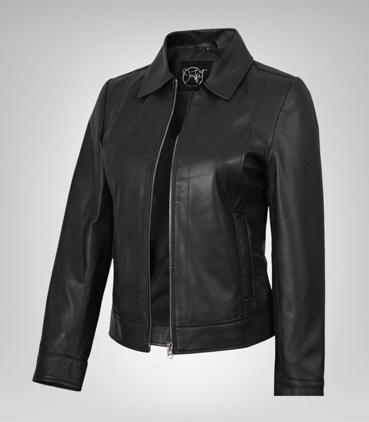 Jose women’s black leather Harrington jacket with shirt collar