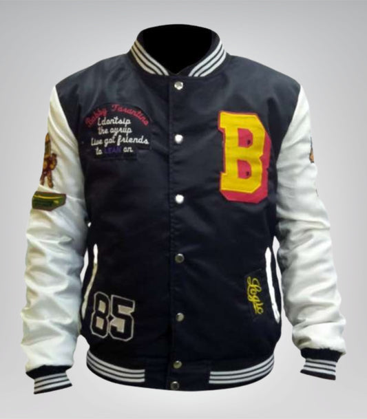 Bobby Tarantino Satin Bomber Jacket Logic Inspired Black &amp; White Jacket