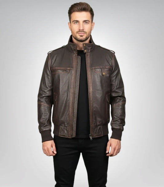 Glen Street Brown Leather Bomber Jacket