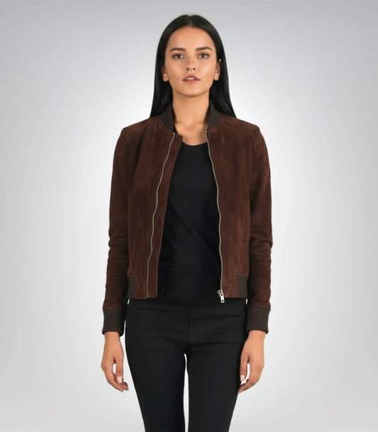 Bliss Brown Suede Bomber Jacket
