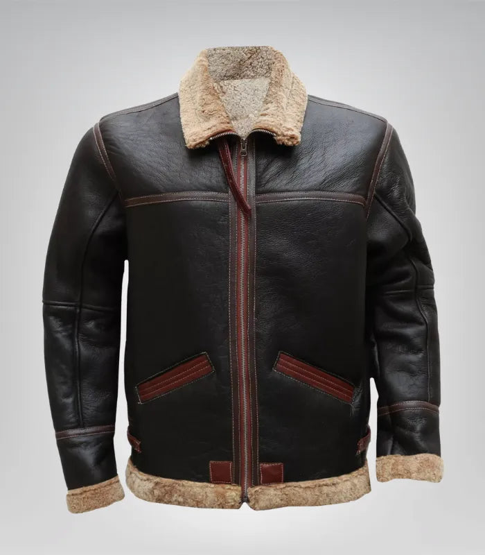 Men’s Airforce brown B3 bomber jacket – real shearling sheepskin leather