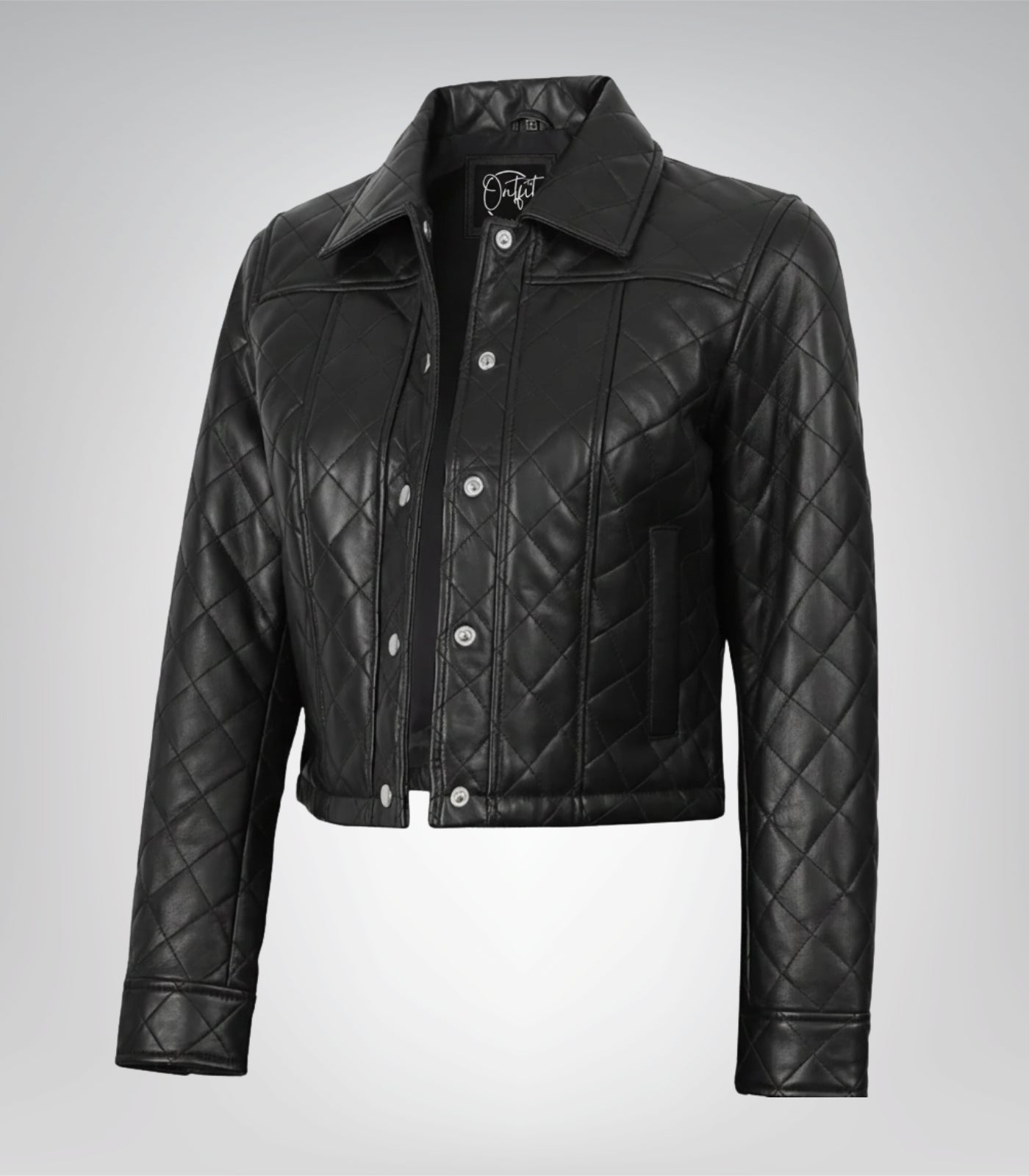 Women’s black real leather quilted crop jacket
