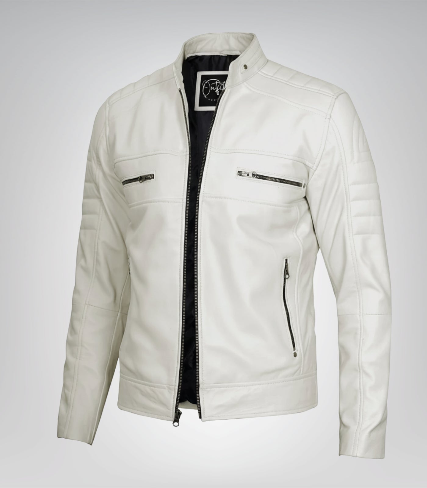Men’s real leather biker jacket in off-white finish
