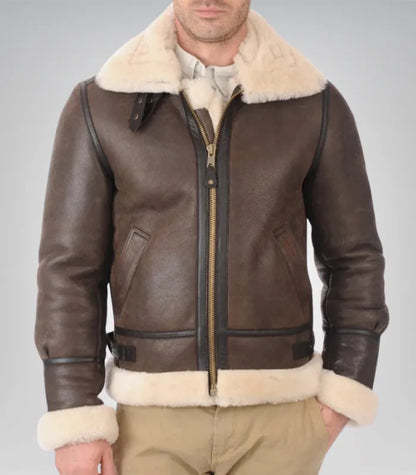 B3 RAF Shearling Bomber Jacket – Real Sheepskin Leather Aviator Flight Coat