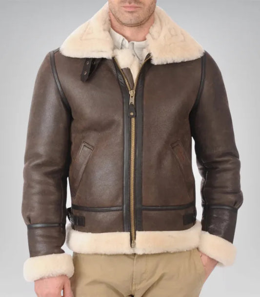 B3 RAF Shearling Bomber Jacket – Real Sheepskin Leather Aviator Flight Coat