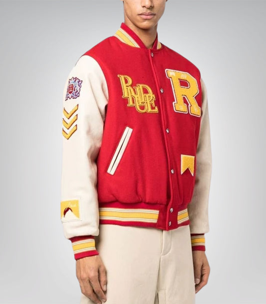 Bull Market Varsity Jacket Red and White Wool Bomber Jacket