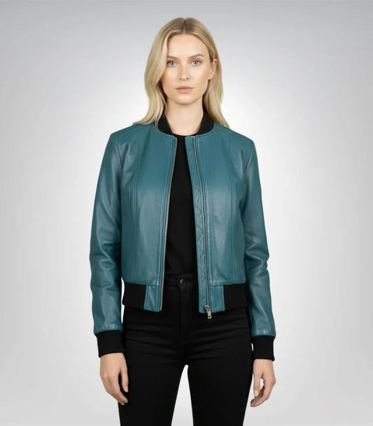 Bliss blue leather bomber jacket for men – classic motorcycle style