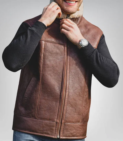 Men’s Sheepskin Aviator Gilet– Genuine Leather Bodywarmer for Winter
