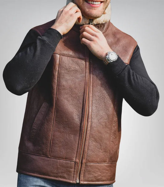 Men’s Sheepskin Aviator Gilet– Genuine Leather Bodywarmer for Winter