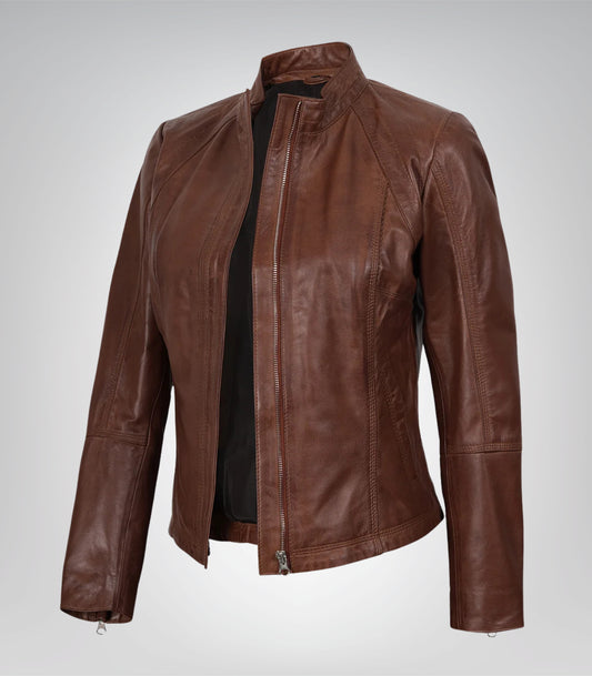 Acerra women’s slim-fit genuine leather biker jacket