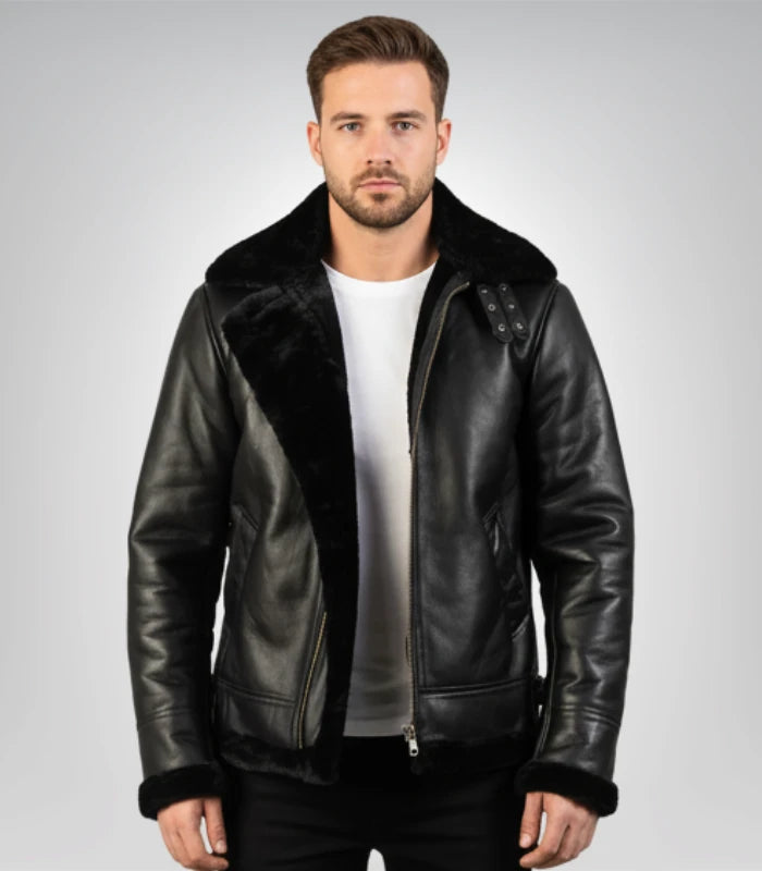Francis B-3 black leather bomber jacket – classic aviator outerwear