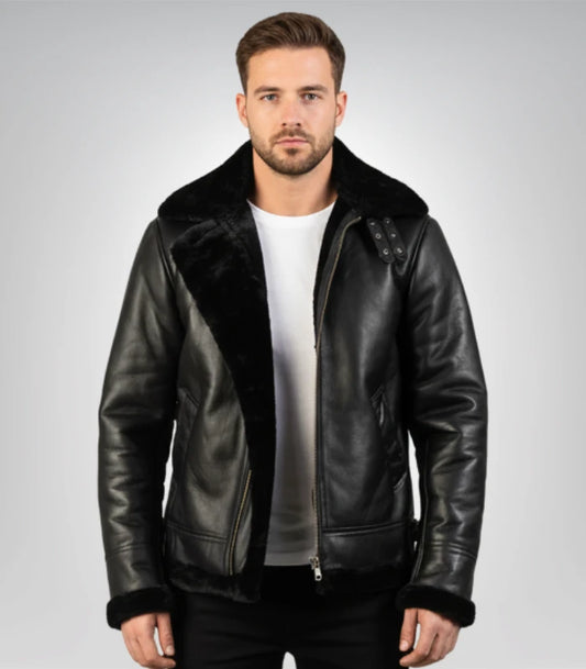 Francis B-3 black leather bomber jacket – classic aviator outerwear