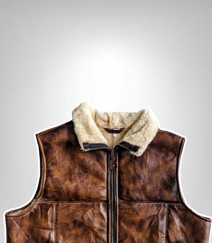 Men’s brown fur-lined leather gilet – luxury winter outerwear