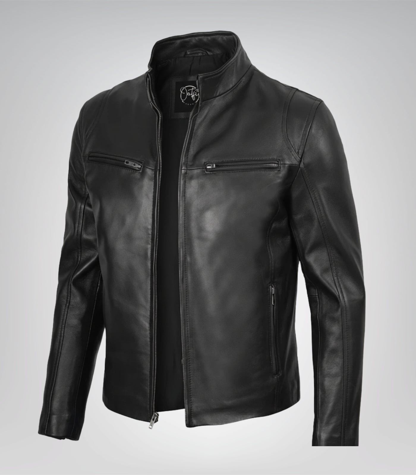 Men’s black leather motorcycle jacket in classic fit