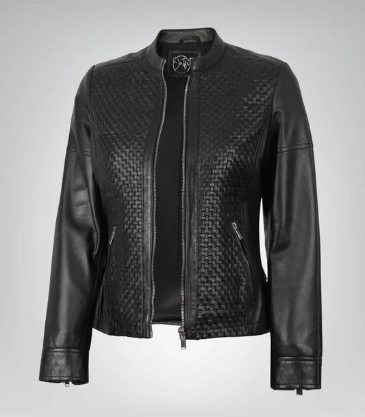 Maude women’s black textured genuine leather jacket