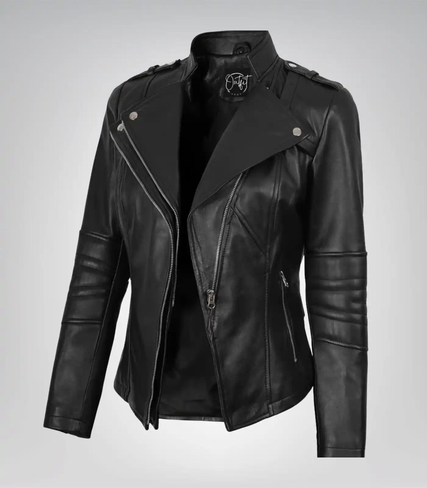 Women’s black lambskin leather motorcycle-style jacket