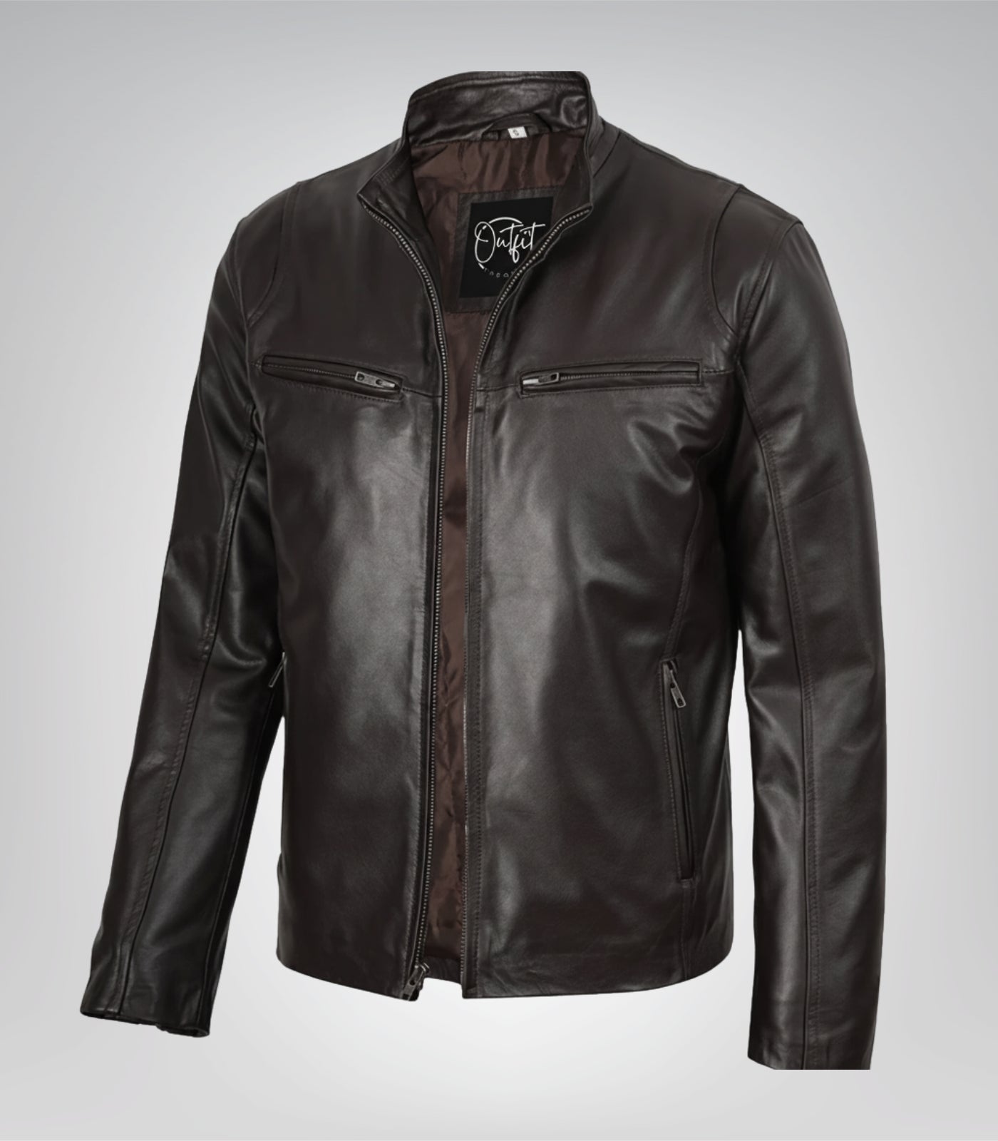 Dark brown men’s cowhide leather motorcycle jacket