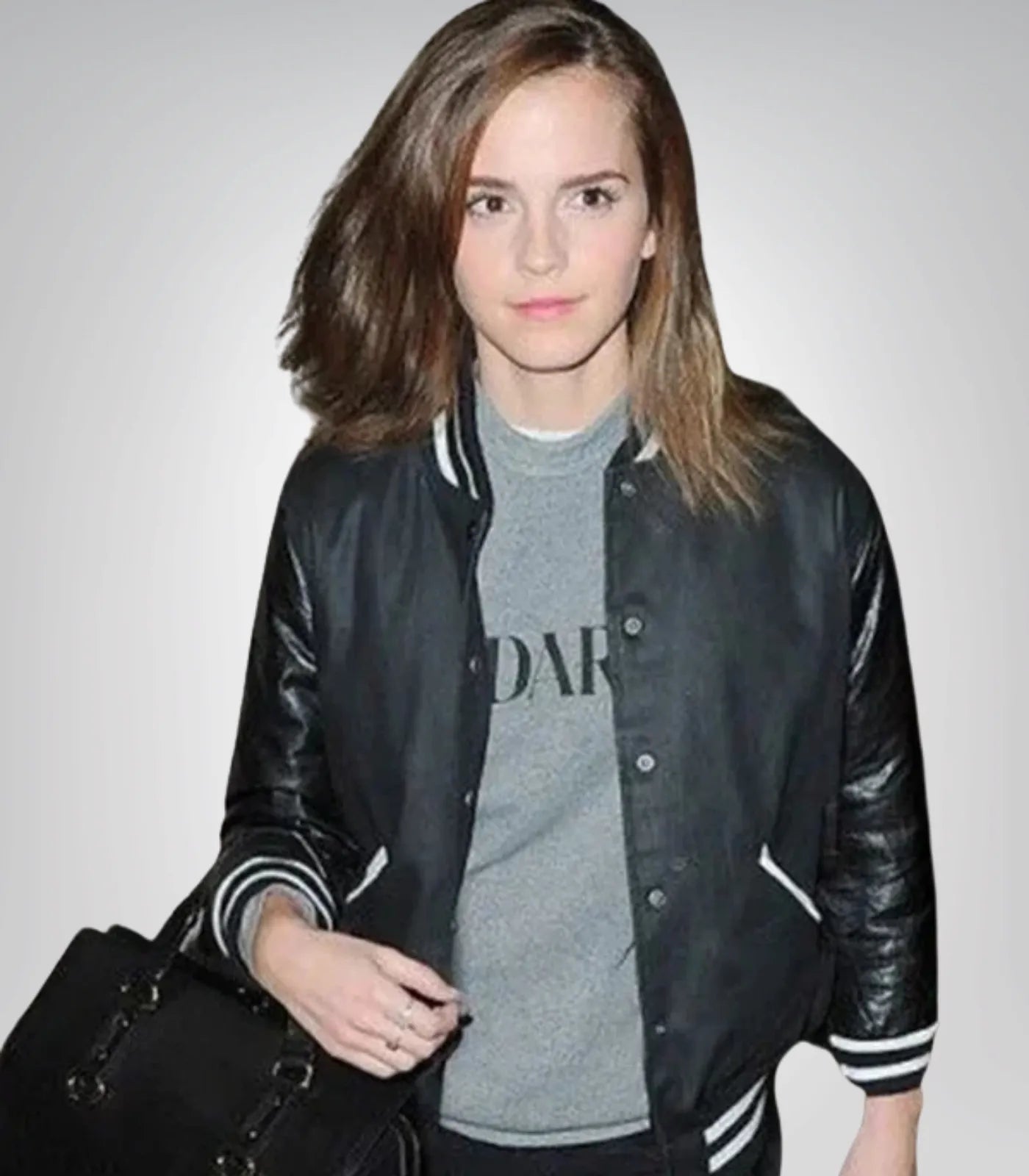 Emma Watson Inspired Black Varsity Jacket for Women