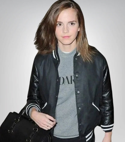 Emma Watson Inspired Black Varsity Jacket for Women