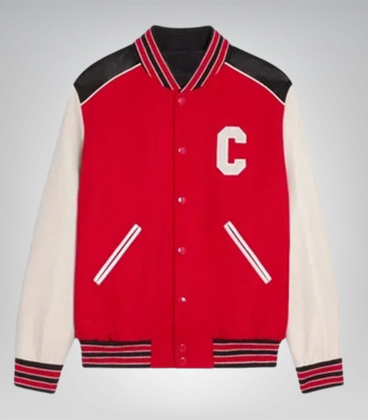 Classic teddy varsity jacket with wool body and real leather sleeves
