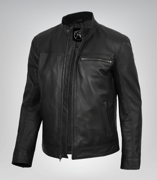 Men’s Motorcycle Black Jacket Genuine Leather Biker Style