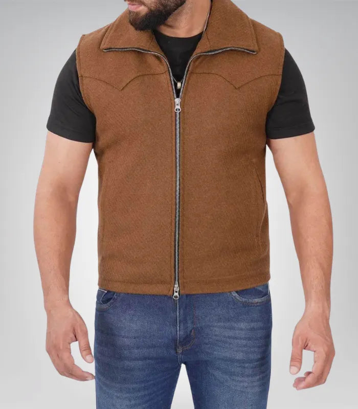 Whelmin men’s genuine suede leather vest – vintage brown finish