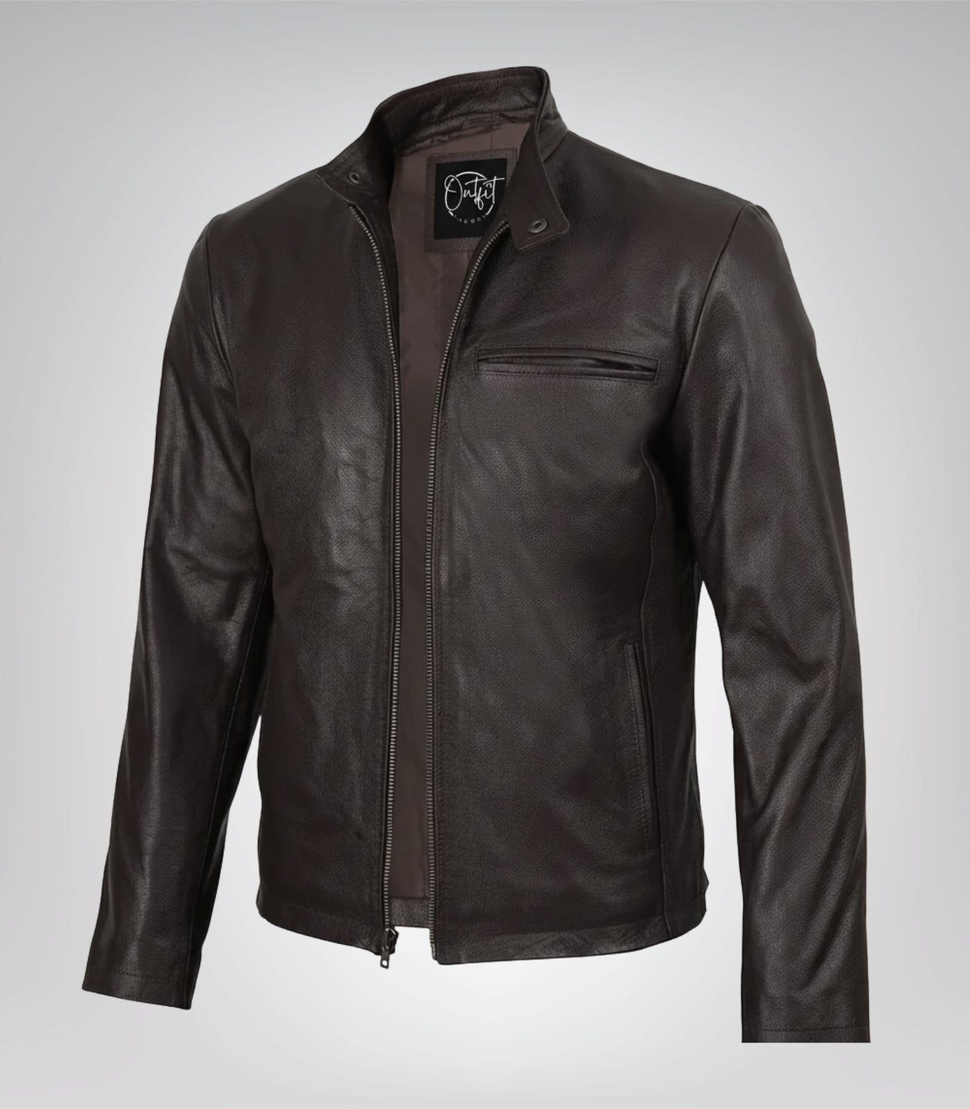 Men’s premium cowhide leather biker jacket in dark brown