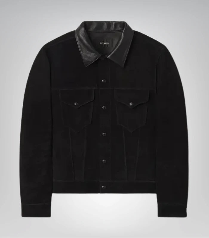 Classic suede trucker jacket for men with rugged finish