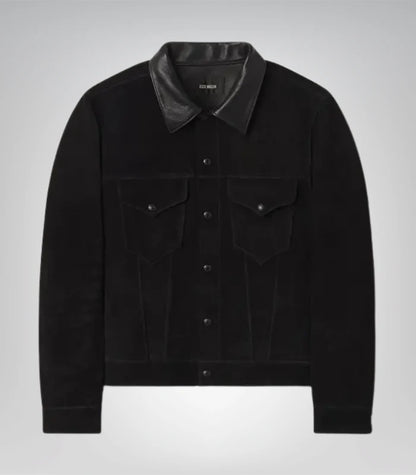 Classic suede trucker jacket for men with rugged finish