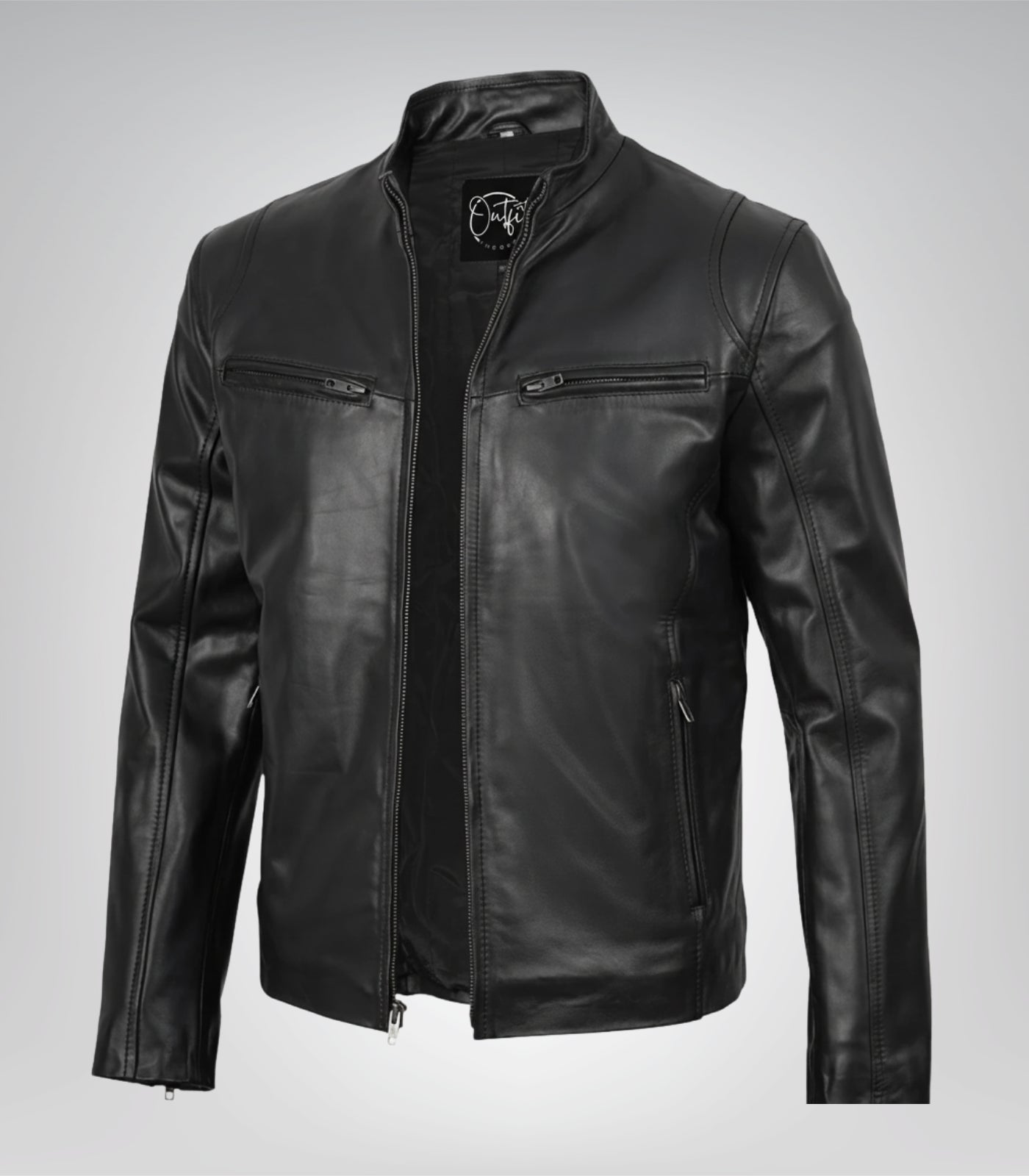 Men’s classic black cowhide leather biker jacket