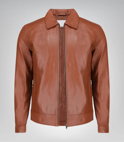 Men's leather jacket with Harrington collar – premium design front view
