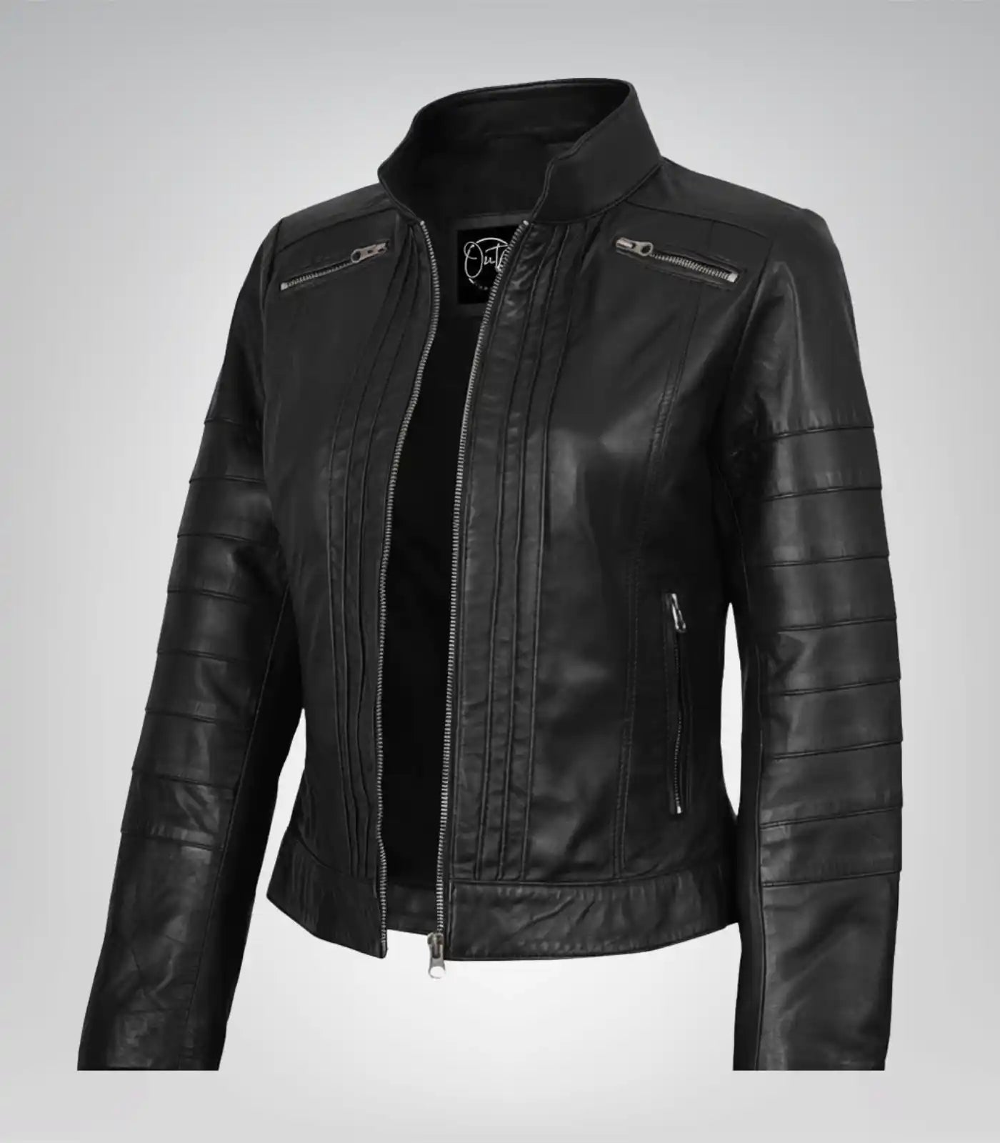 Bergamo women’s genuine black leather motorcycle jacket