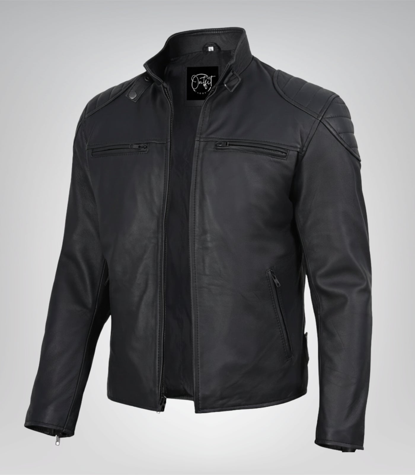 Men’s genuine leather biker jacket in matte black finish
