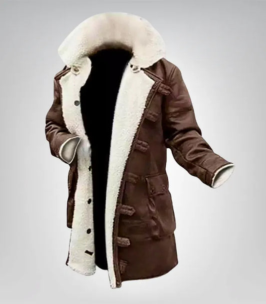 Men’s brown sherpa leather coat – Bane style Swedish winter jacket
