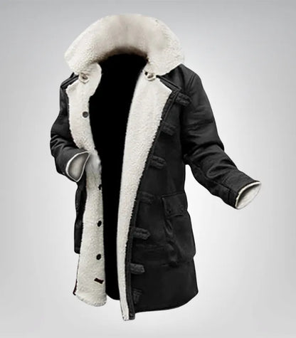 Men’s Black Sherpa Leather Coat – Bane Style Swedish Winter Jacket