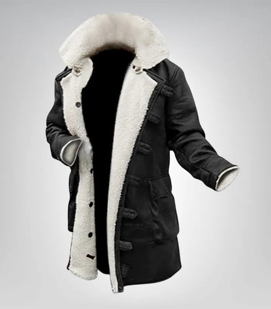 Men’s Black Sherpa Leather Coat – Bane Style Swedish Winter Jacket