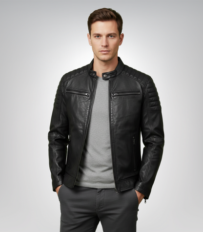 Men's black leather cafe racer jacket – timeless biker style