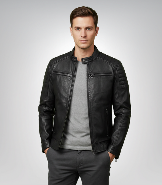 Men's black leather cafe racer jacket – timeless biker style