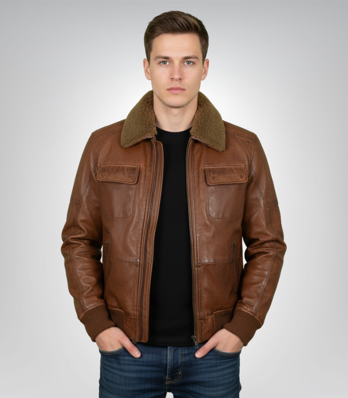 Mens Air Force Shearling Brown Leather Jacket