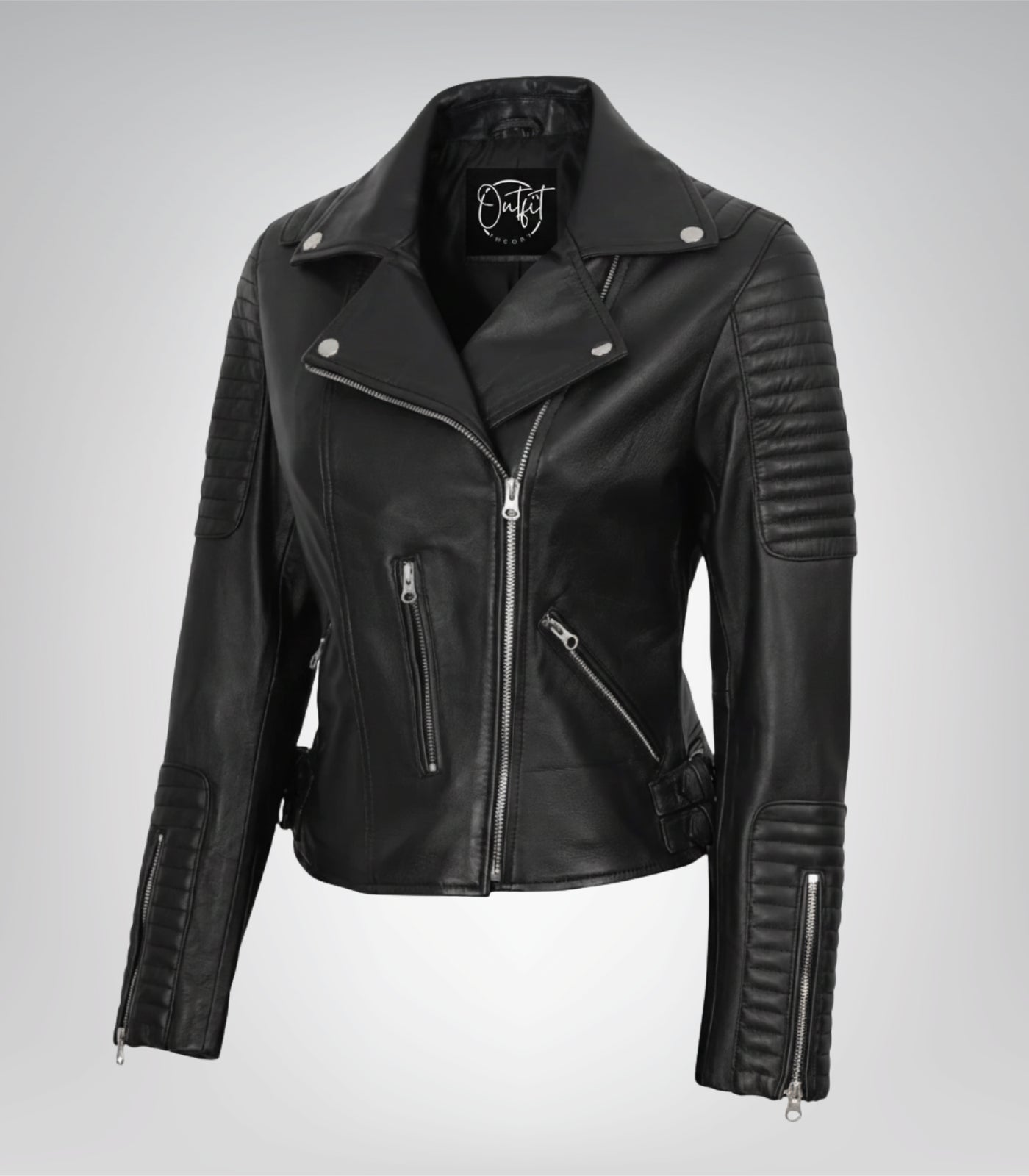 Women’s genuine black leather biker jacket