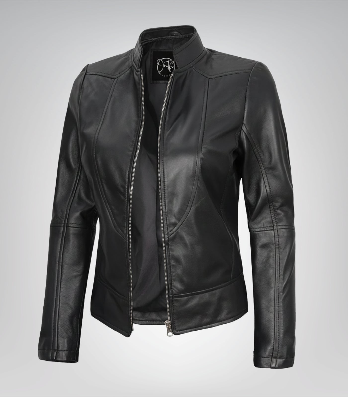 Céleste women’s black bomber leather jacket with detachable hood