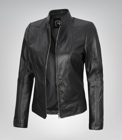 Céleste women’s black bomber leather jacket with detachable hood