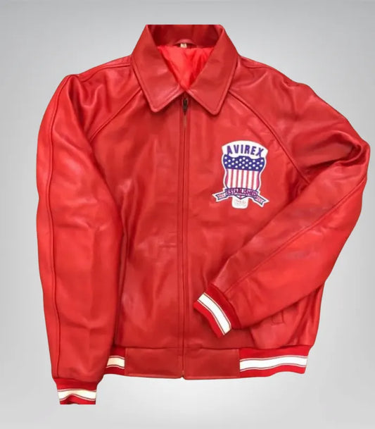 Men’s red Avirex leather bomber jacket – vintage American Air Force style