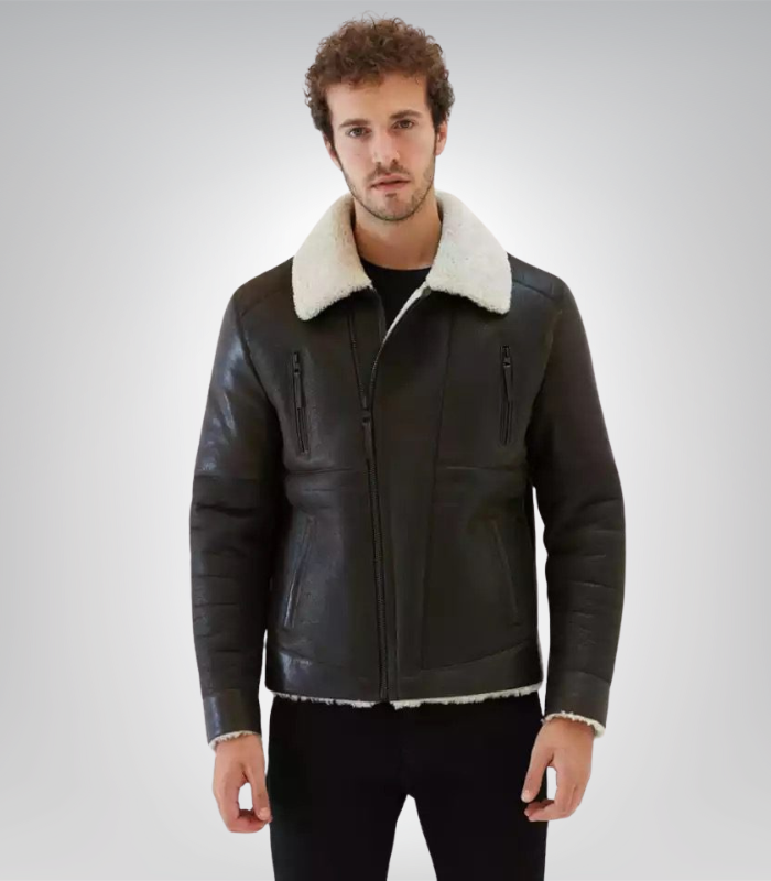 Men’s sheepskin bomber leather jacket – classic aviator style