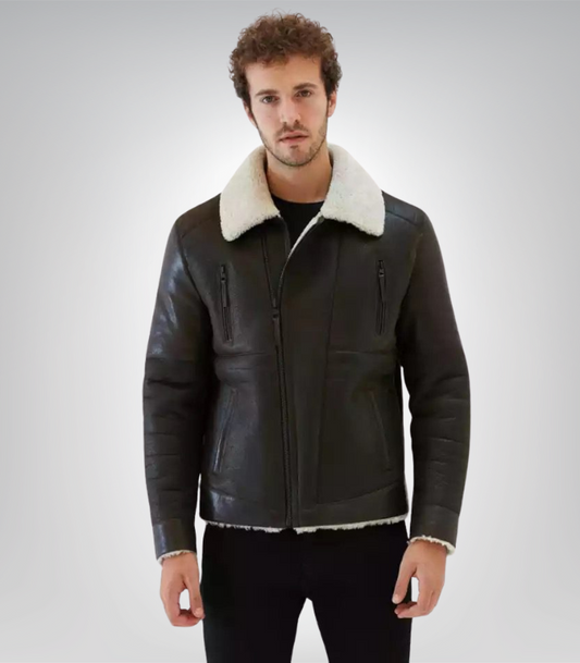 Men’s sheepskin bomber leather jacket – classic aviator style