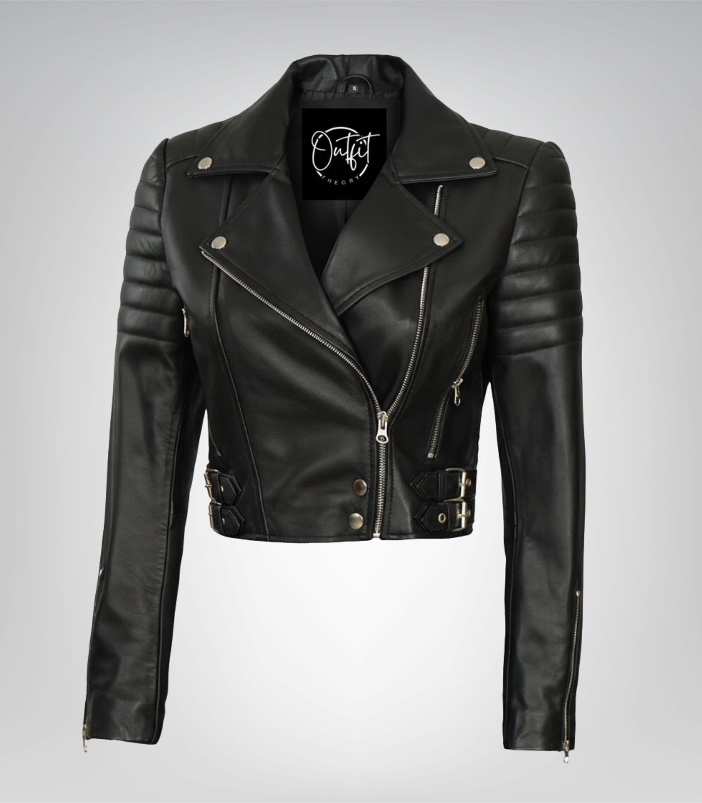 Women’s Black Cropped Moto Jacket with Asymmetrical Front